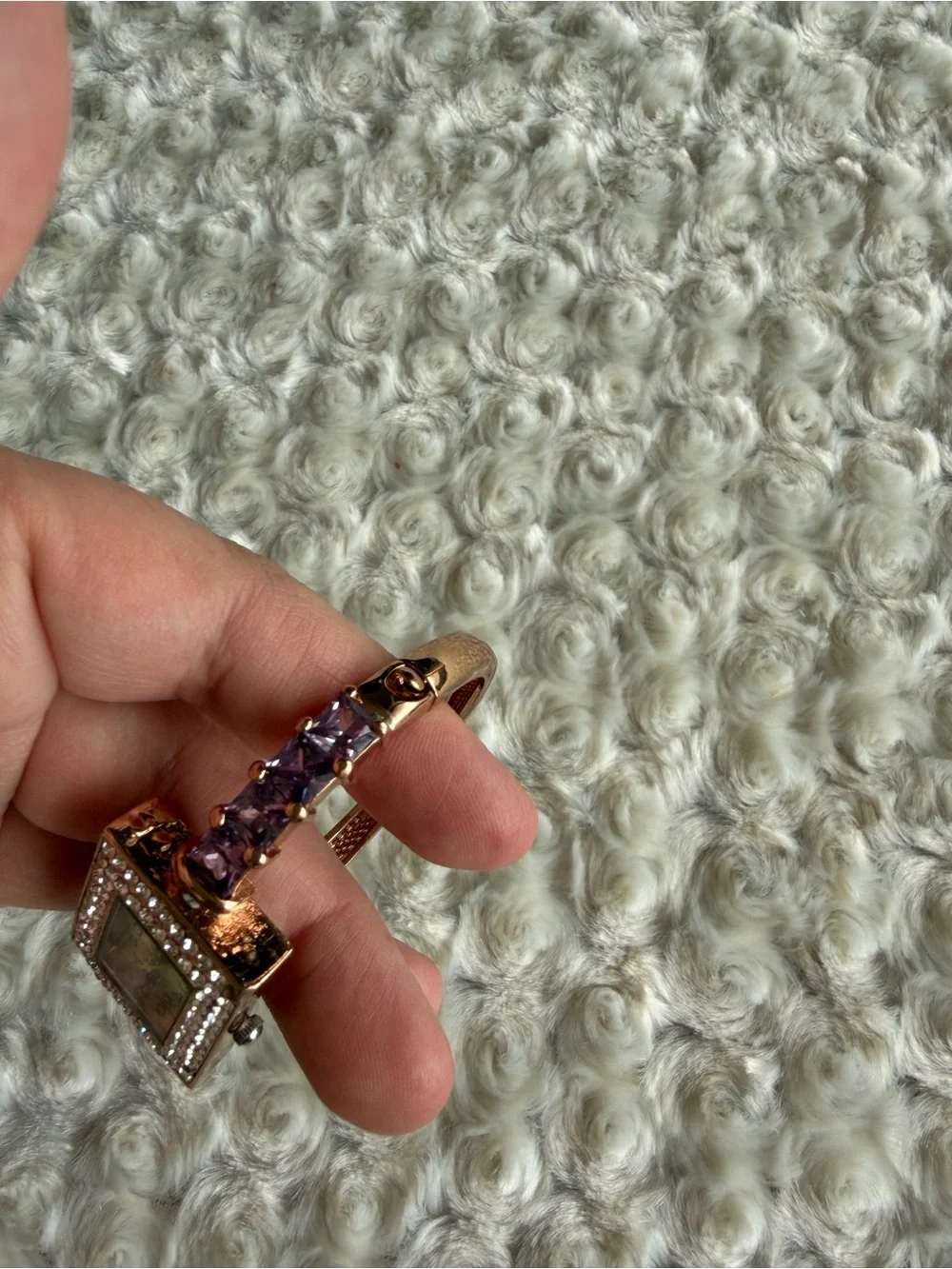 Rose Gold Bracelet Watch with Purple Gem Accents